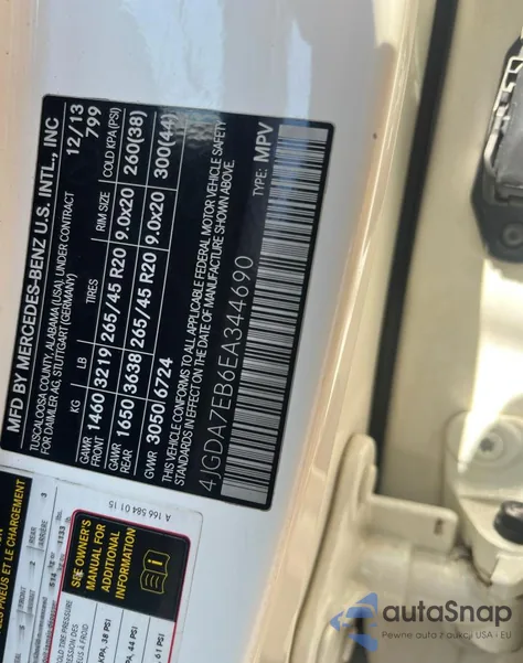 2014 Mercedes-Benz Ml 63 Amg from USA, damaged, VIN 4JGDA7EB6EA344690